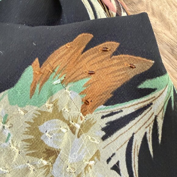 Vintage 90s Maxi Dress Floral Black Beaded Matching Scarf Fairy Feminine M - Picture 16 of 16